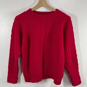 Vtg. GANT‎ Red Cable Knit Sweater 100% Lambswool Men's M Made in Korea Pullover